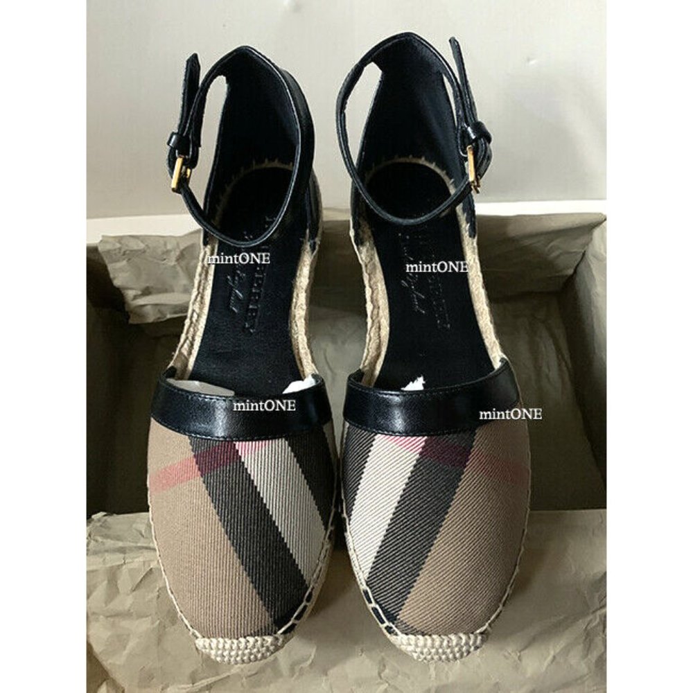 NIB Burberry Abbingdon Espadrille Black Flat 35.5